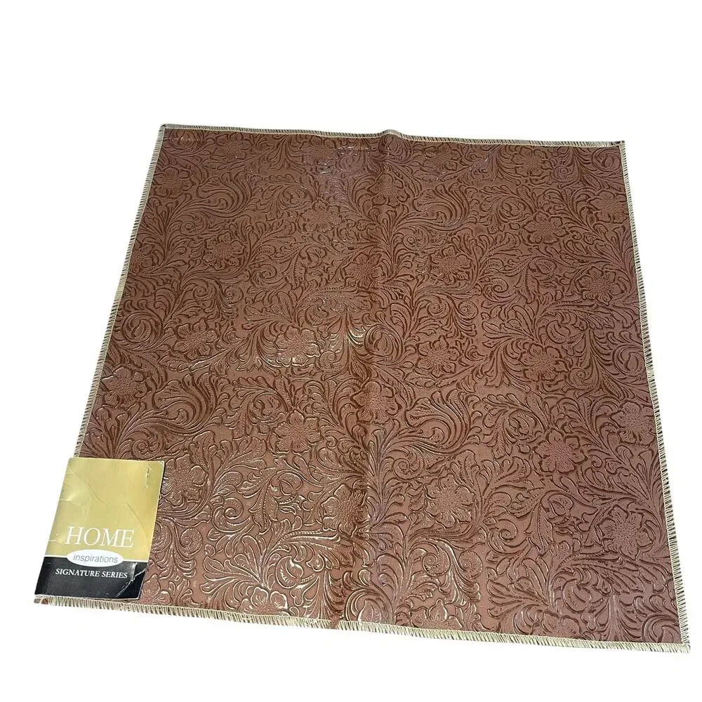 Embossed Tooled Faux Leather Upholstery Sample 18x18 Laredo Mink PVC New